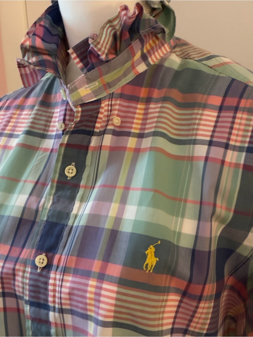 Ralph Lauren up cycled ruffled collar shirt